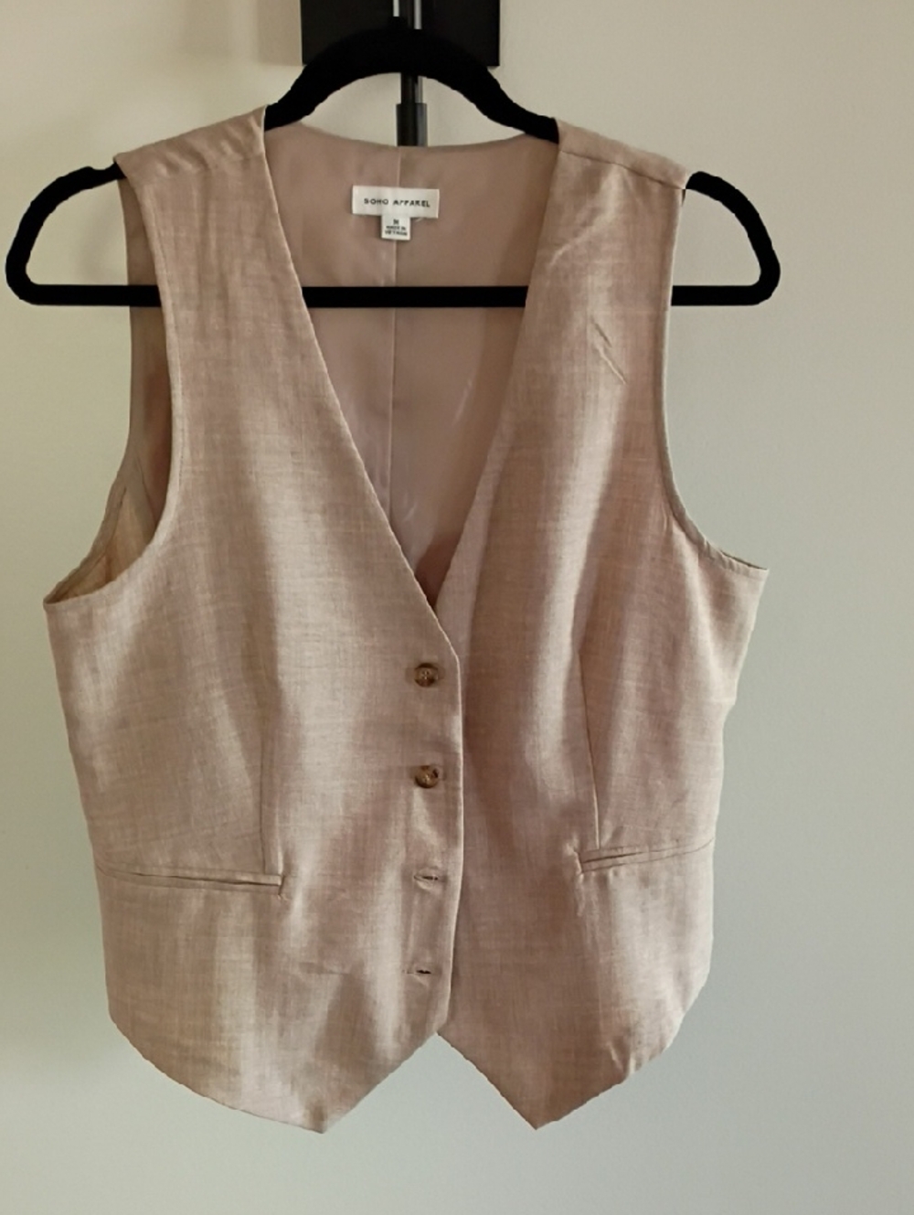 Soho Apparel Beige Linen-Blend Button Vest